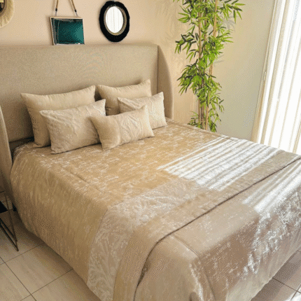 Couvre-lit de noce Randa – Ensemble 7 pièces beige et marron élégant