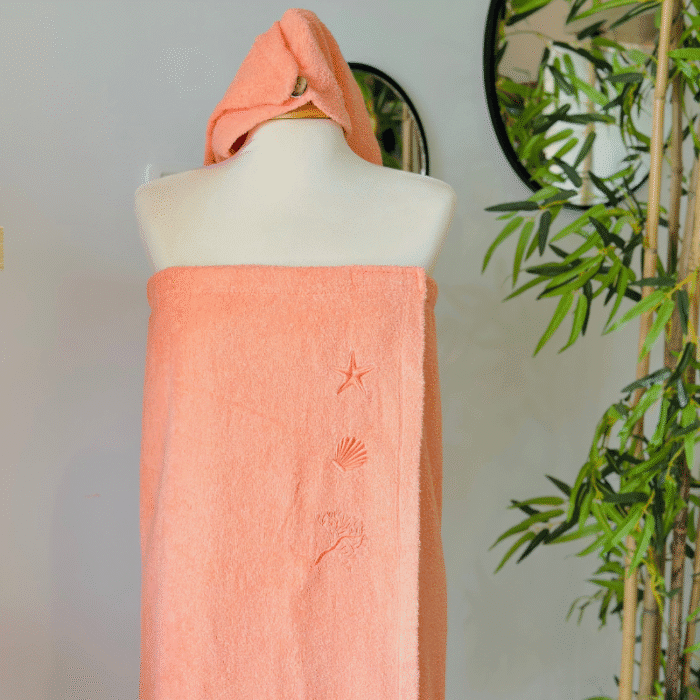 Sortie de bain 2 pièces avec peignoir et serviette assortie – Douce, absorbante et séchage rapide