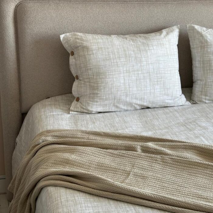 Housse de couette pratique 260x240 cm avec boutons bois – gris ou beige – Assia Home