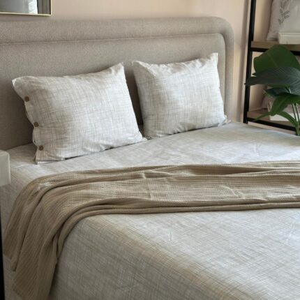 Housse de couette pratique 260x240 cm avec boutons bois – gris ou beige – Assia Home
