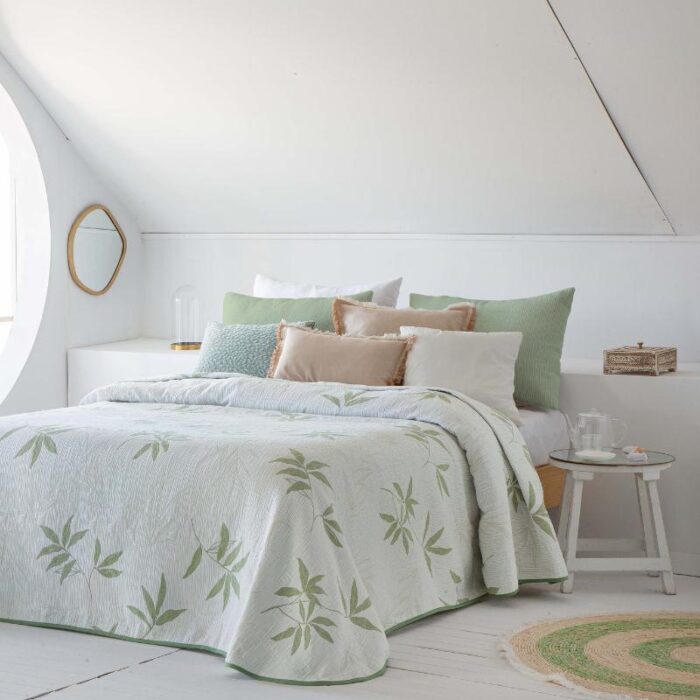 Jeté DAO 250x270 cm double face vert ou beige – Assia Home Tunisie