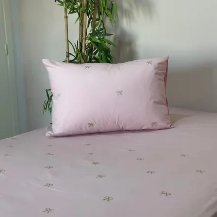 Parure Papillon Tunisie 3 pièces housse de drap et taie brodée rose