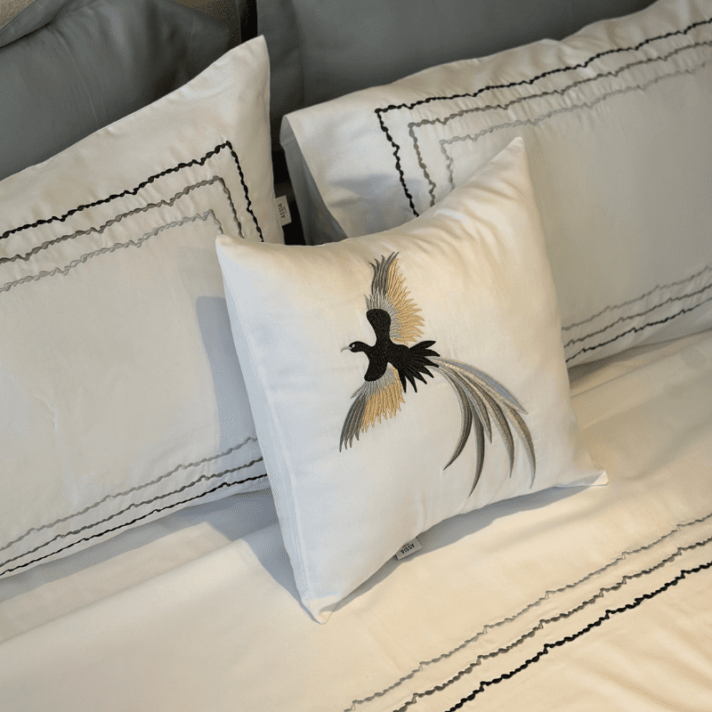 Parure de lit brodée 5 pièces pour l’hiver – douce, chaude et décorative