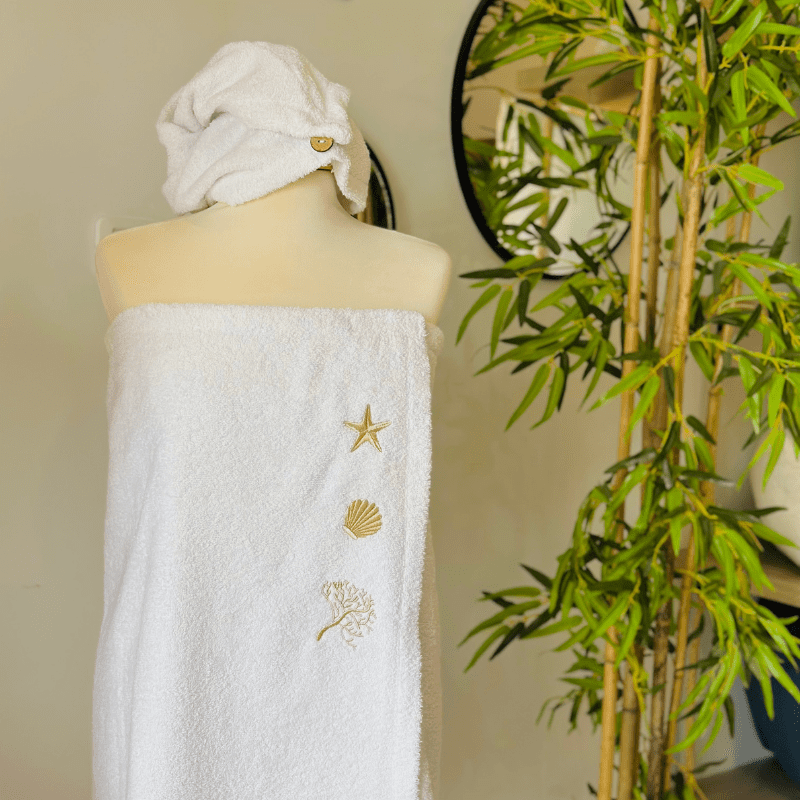 Sortie de bain 2 pièces avec peignoir et serviette assortie – Douce, absorbante et séchage rapide