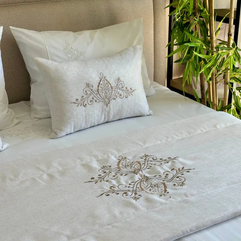 Parure de lit Sultana 6 pièces coton satiné brodée – Assia Home Tunisie