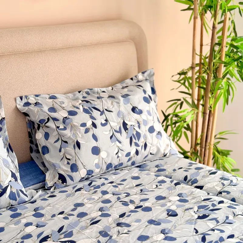couette feuilles bleues tunisie coton 3 pièces 260x240