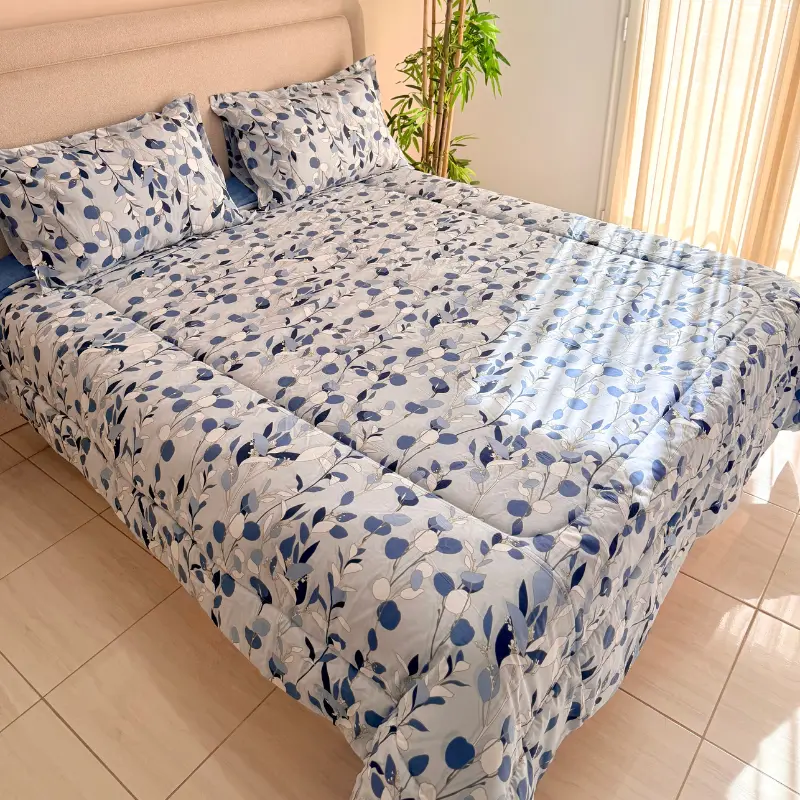 couette feuilles bleues tunisie coton 3 pièces 260x240