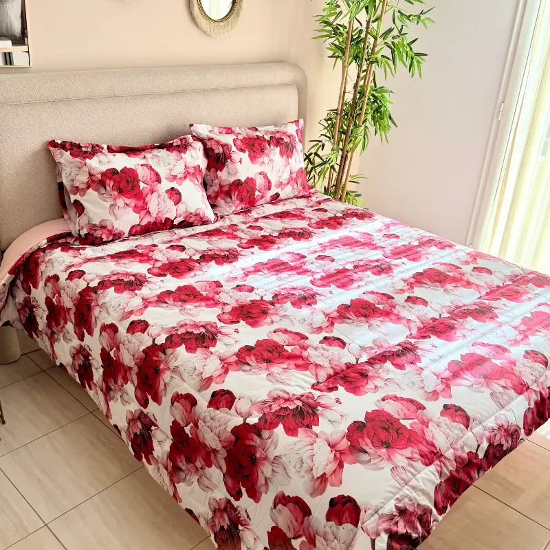 couette fleurs d’amour tunisie coton 3 pièces double face