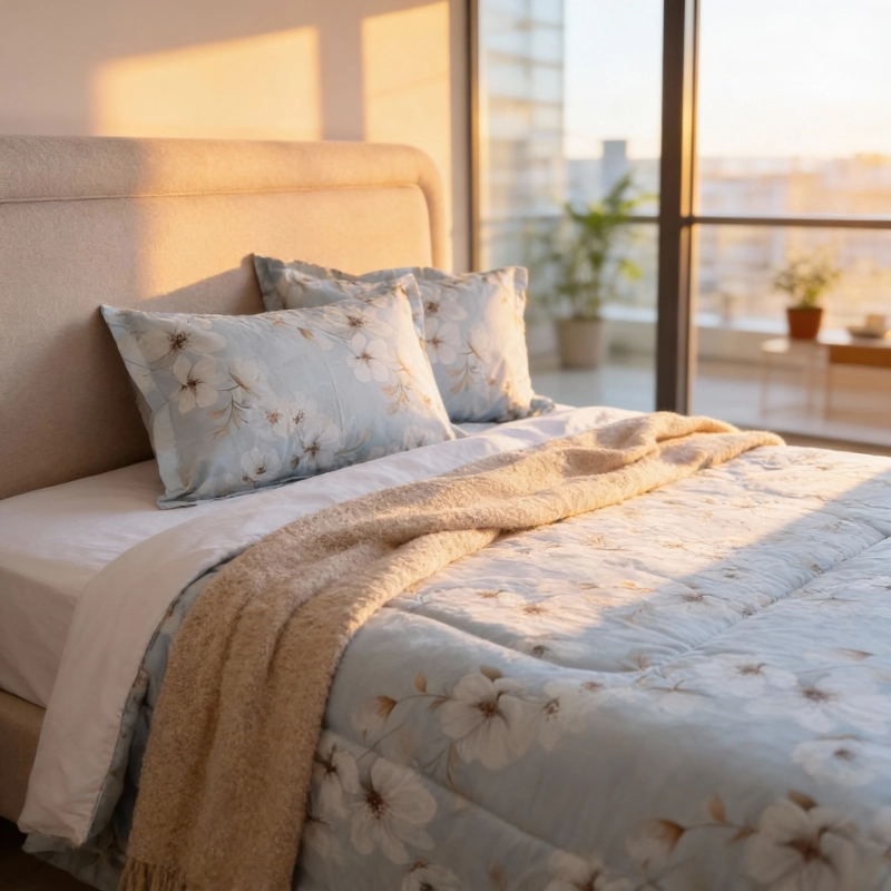 couette fleurs de coton double face en coton 100%