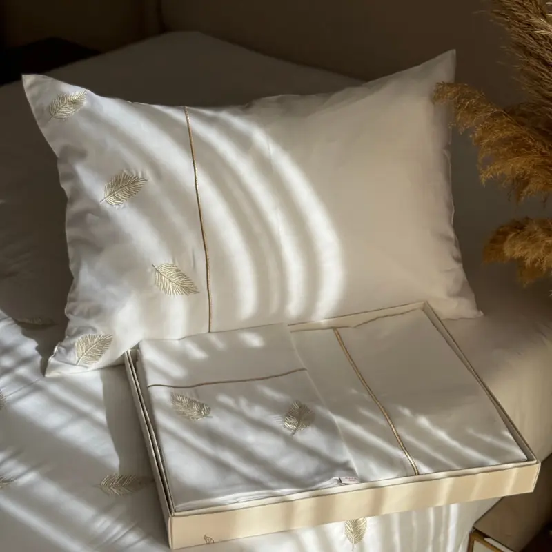 parure de lit feuille dorée coton satiné 180x200