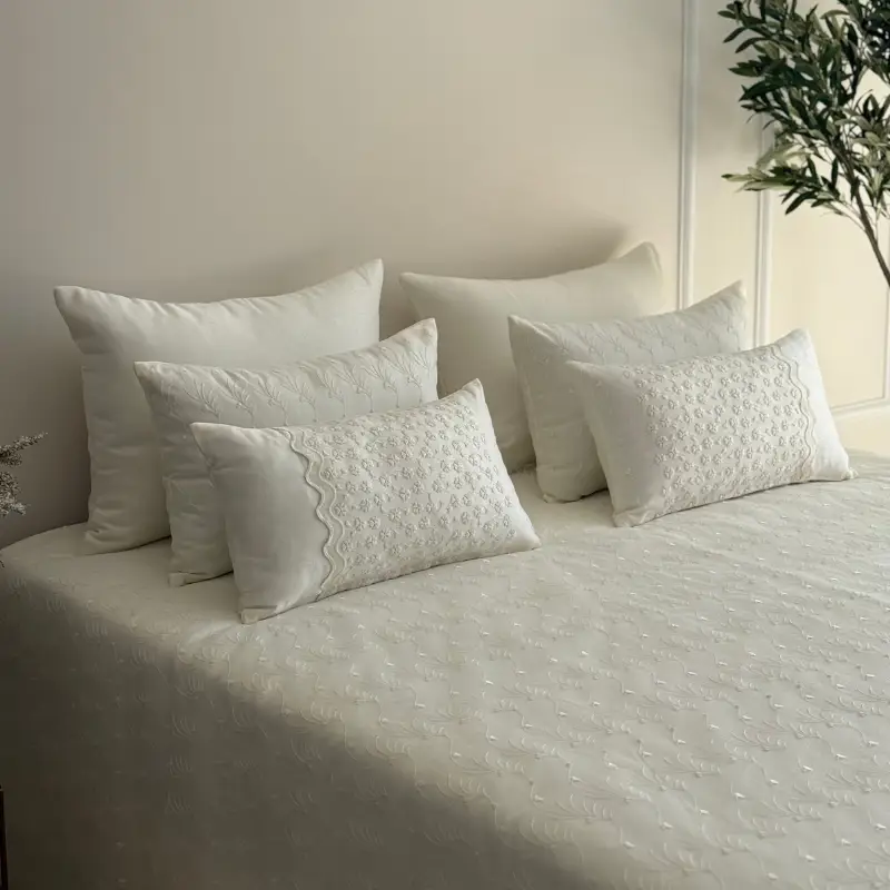 couvre lit dentelle dentella 7 pièces blanc élégant